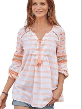 Sundance Size M sunset stripes Boho cotton Peasant Tunic Top